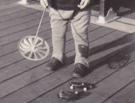 Aboard the S. S. Bremen- 1930s Vintage Photograph- Little Boy Playing on Deck- German Ocean Liner- Found Photo- Snapshot