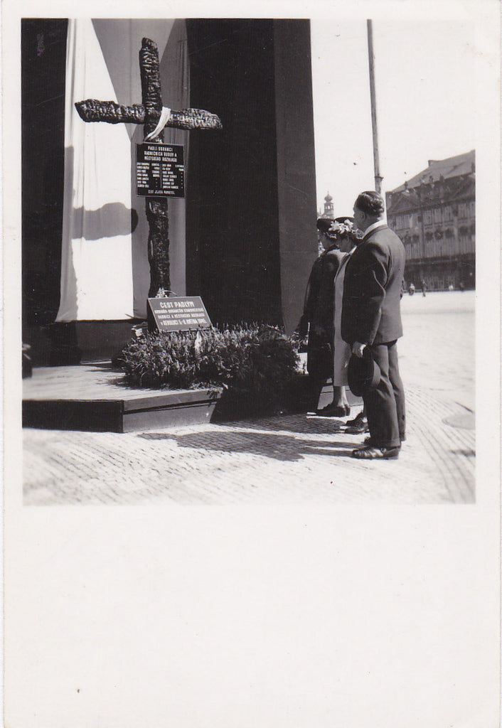Burned Timber Memorial Cross- 1950s Vintage Photograph- Poděbrady, Czech Republic- Old Photo- Fire Disaster- Snapshot