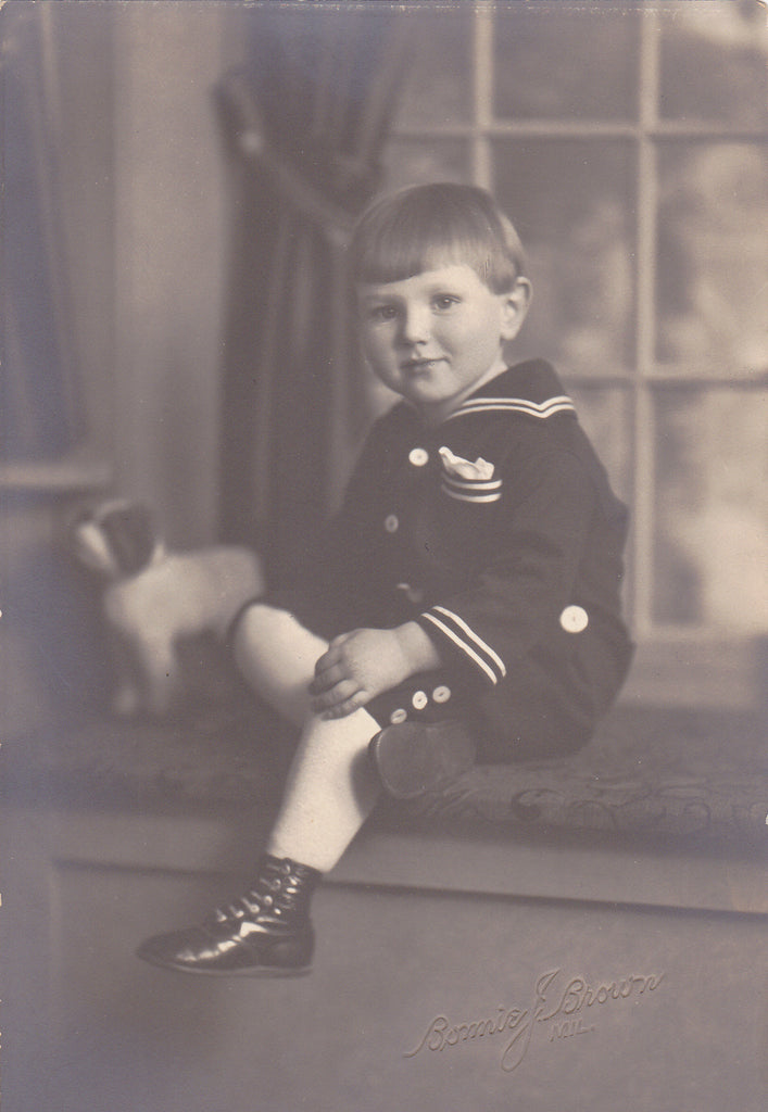 Lovable Sailor Boy- 1920s Antique Photographs- SET of 3- Cute Kid in Nautical Outfit- Studio Portraits