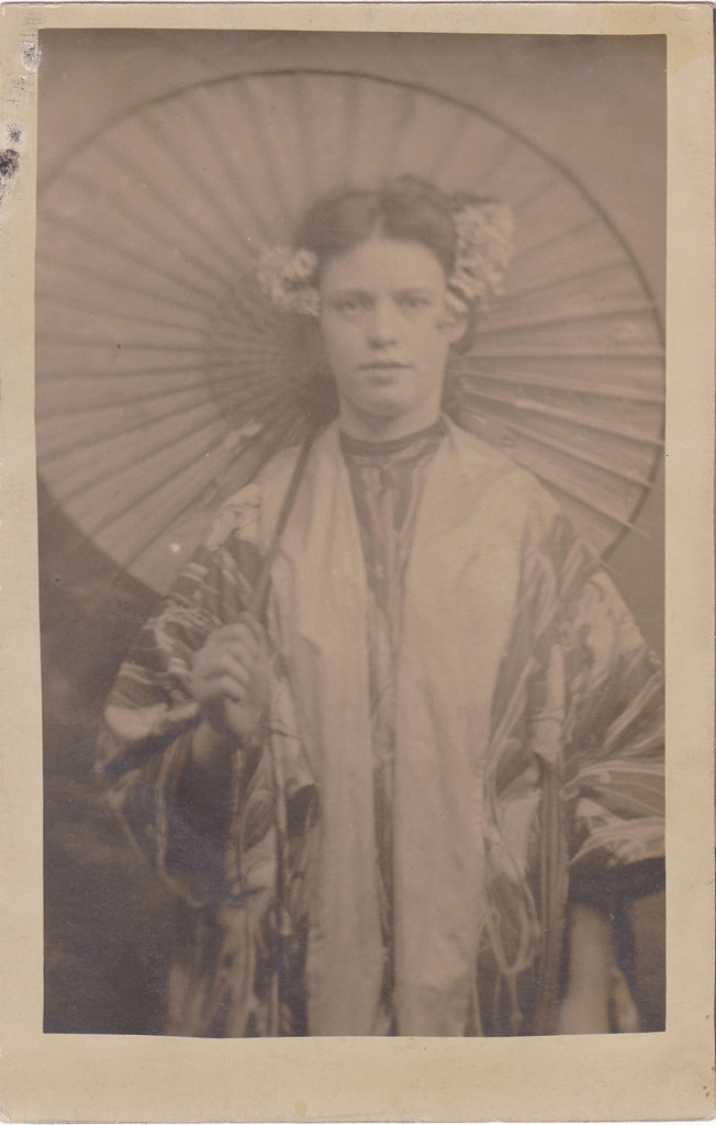 Geisha Costume- 1900s Antique Photograph- Edwardian Woman in Kimono- Mikado Actress- Found Photo- Real Photo Postcard- RPPC