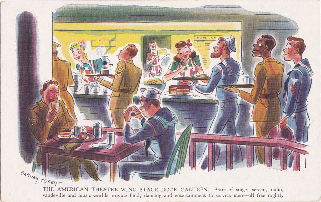 American Theatre Wing Stage Door Canteen- Barney Tobey- Postcard, c. 1940s