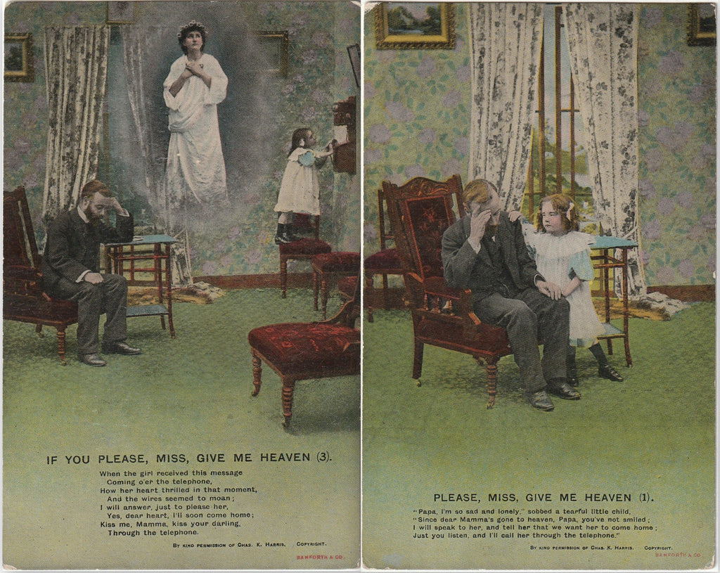 If You Please Miss Give Me Heaven - Chas. K. Harris - Bamforth & Co. - SET of 2 - Postcards, c. 1900s