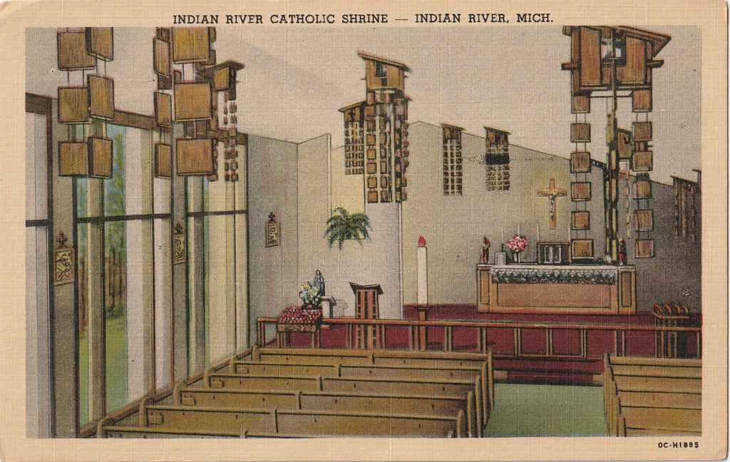 Indian River Catholic Shrine - Indian River, Michigan - Postcard, c. 1940s