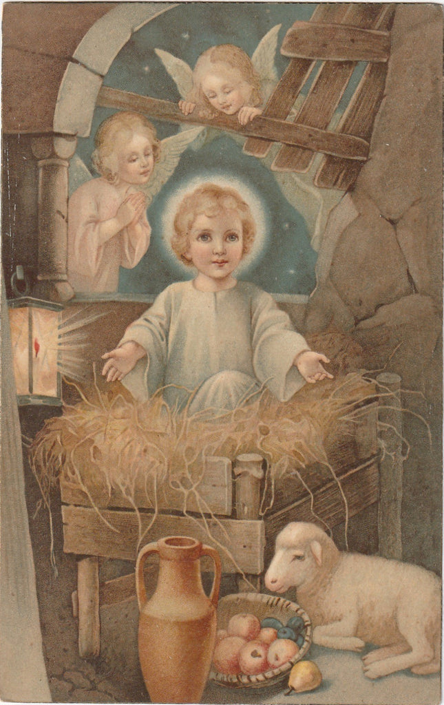 Infant Jesus in Manger Antique Postcard