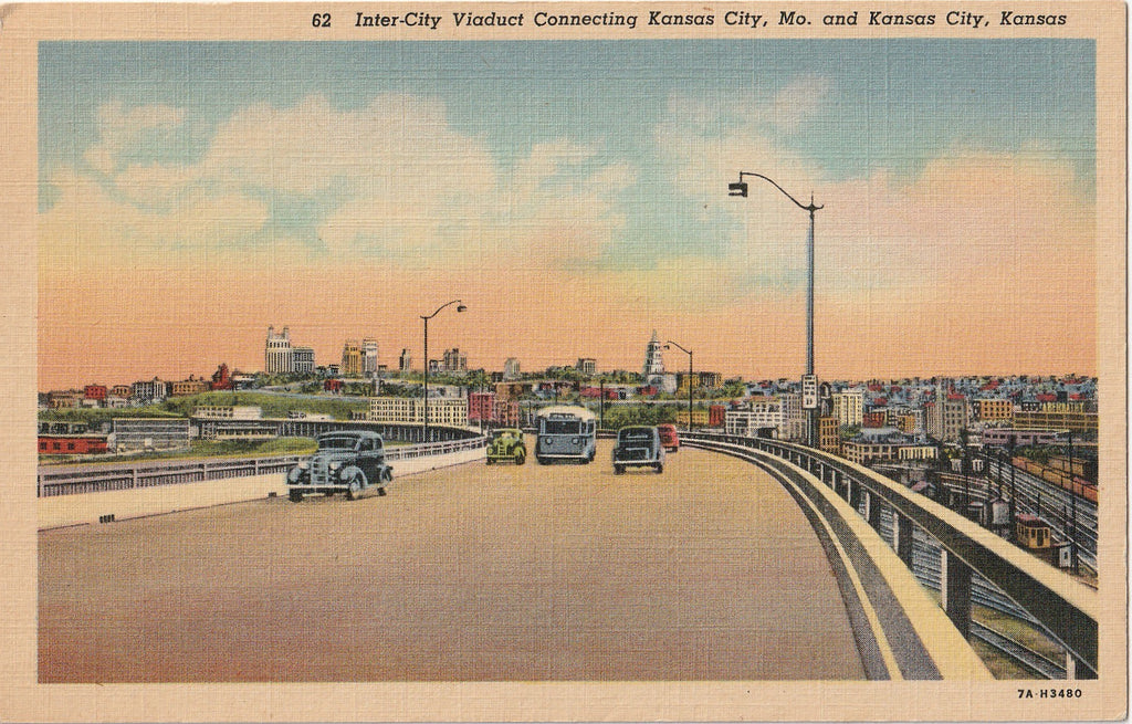 Inter-City Viaduct Connecting Kansas City MO and Kansas City KS Postcard
