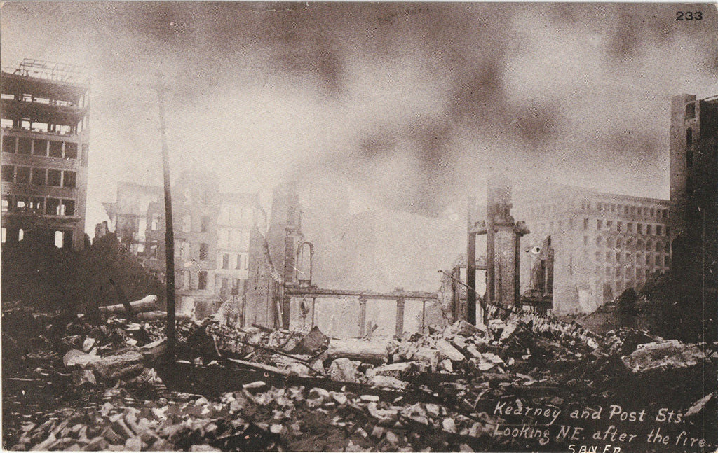 Kearney and Post Streets Looking N. E. After Fire - San Francisco Earthquake 1906 - Postcard, c. 1900s
