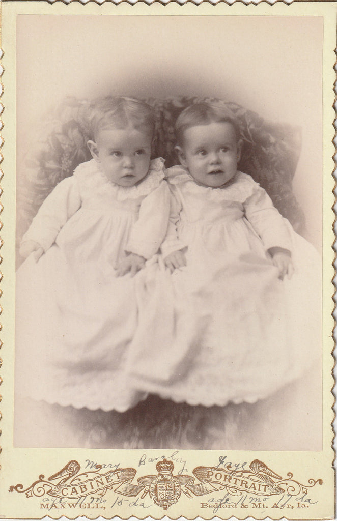 Mary and Faye Barclay Twins Barclay Iowa Cabinet Photo