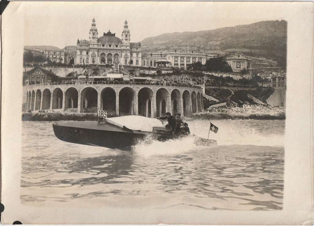 Monte Carlo Casino Monaco Swiss Speedboat Antique Photo 1918