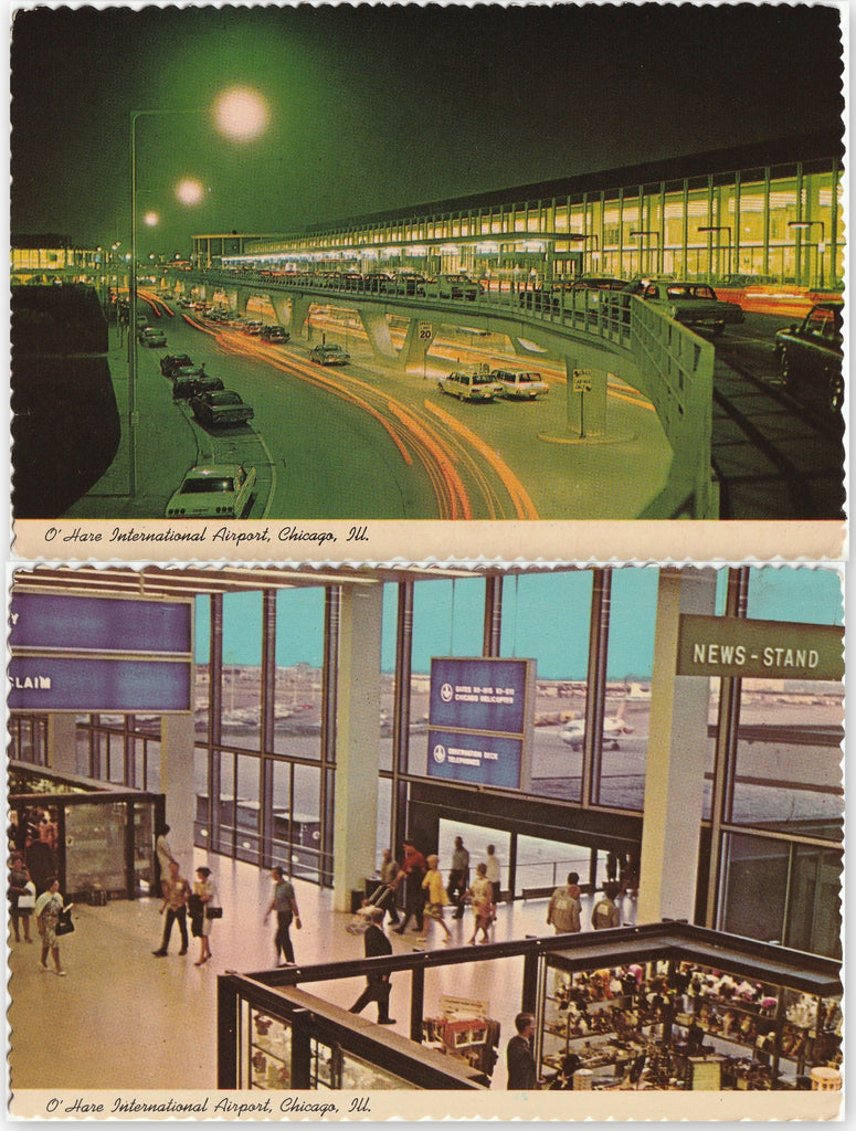 Terminal Building - Concourse and News-Stand - O'Hare International Airport - Chicago, IL - SET of 2 - Postcards, c.1960s