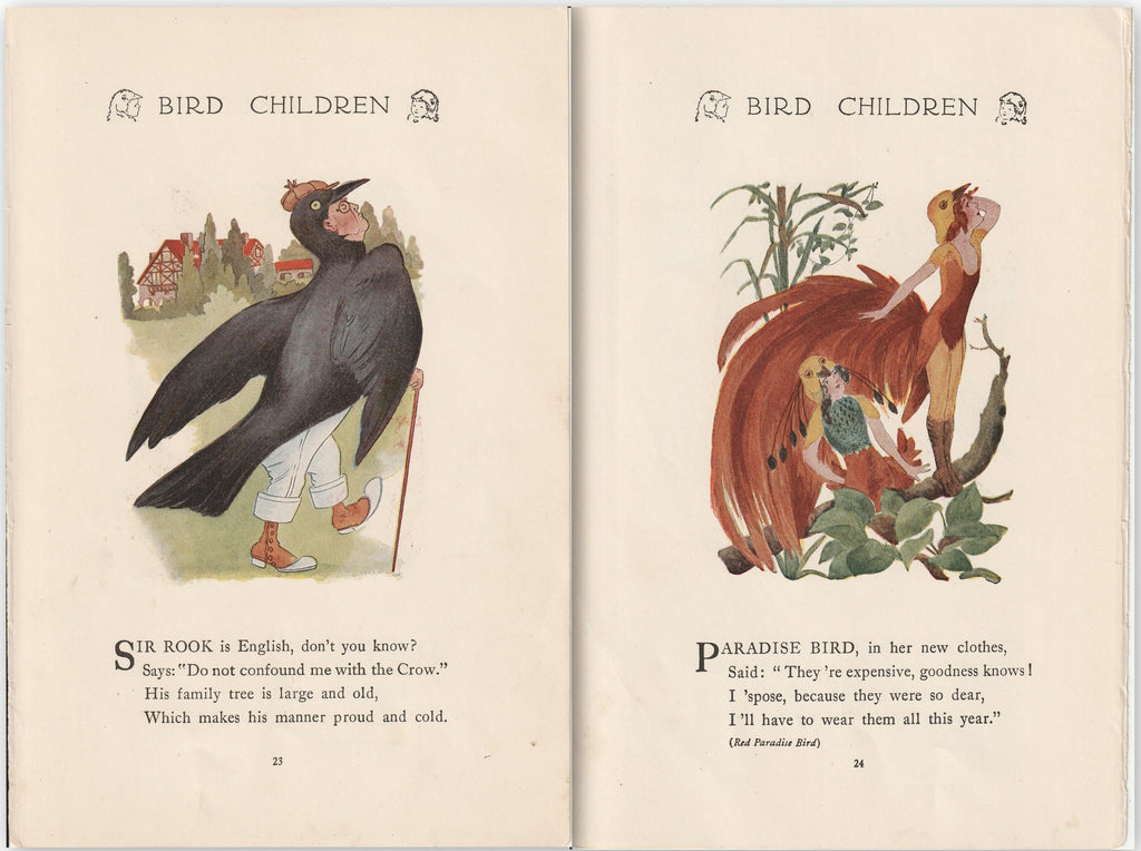 Paradise Bird - Sir Rook - Bird Children Book Page- Elizabeth Gordon - M. T. Ross- Print, c. 1912