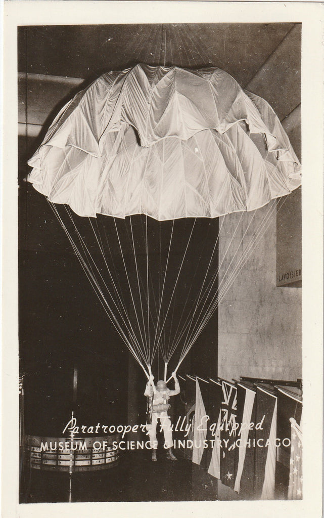 Paratrooper - Museum of Science and Industry - Chicago RPPC, c. 1940s