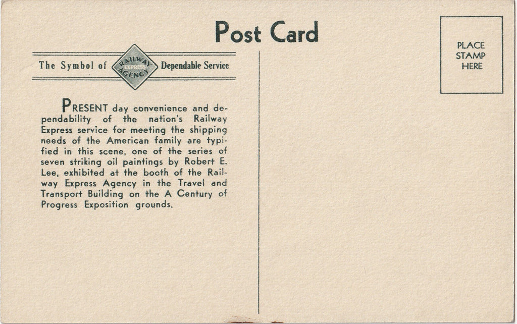 Railway Express Agency Century of Progress Chicago Postcard Back