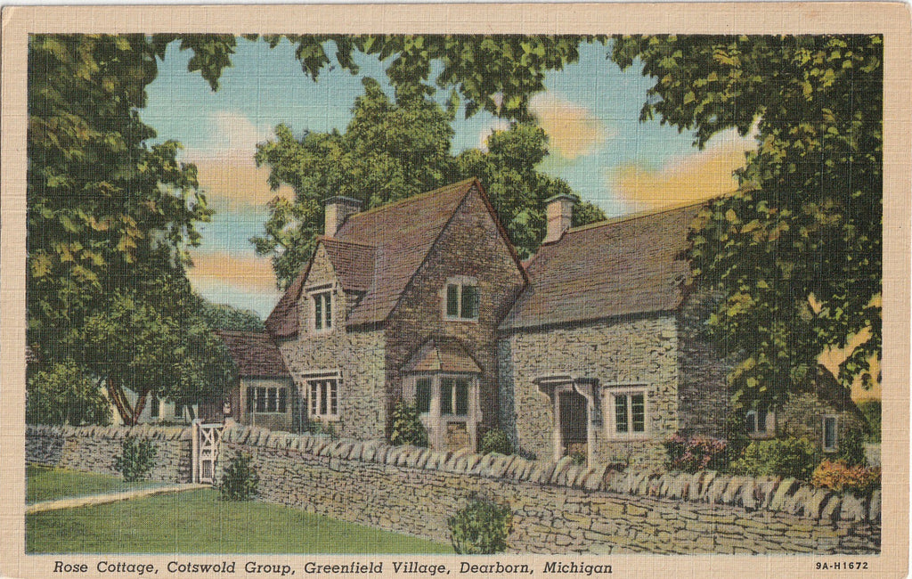 Rose Cottage - Cotswold Group, Greenfield Village - Dearborn, MI - Postcard, c. 1940s