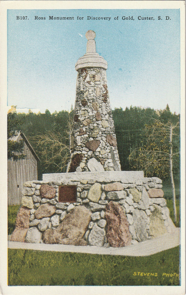 Ross Monument for Discovery of Gold Custer SD Postcard