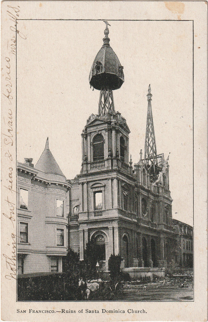 Ruins of Santa Dominica Church - San Francisco Earthquake - Postcard, c. 1906