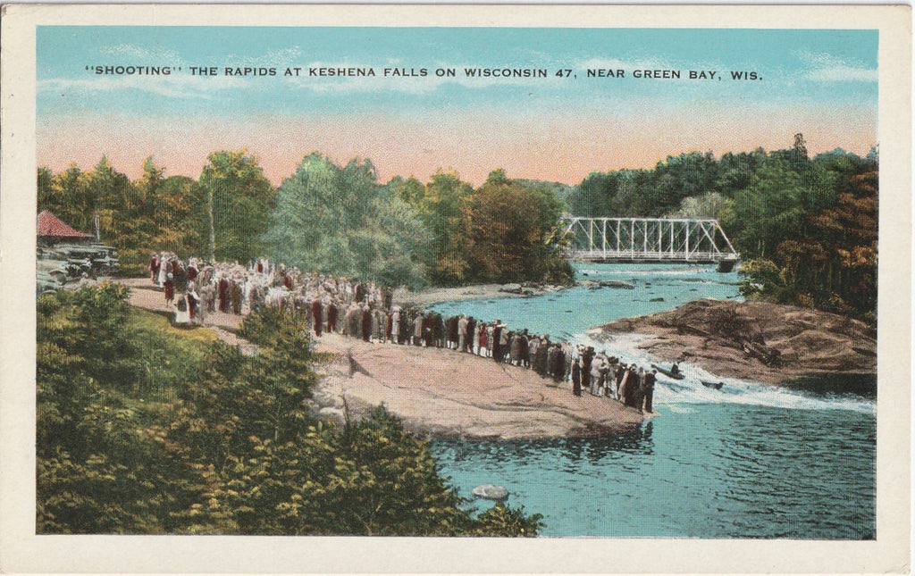 Shooting the Rapids at Keshena Falls Green Bay WI Postcard