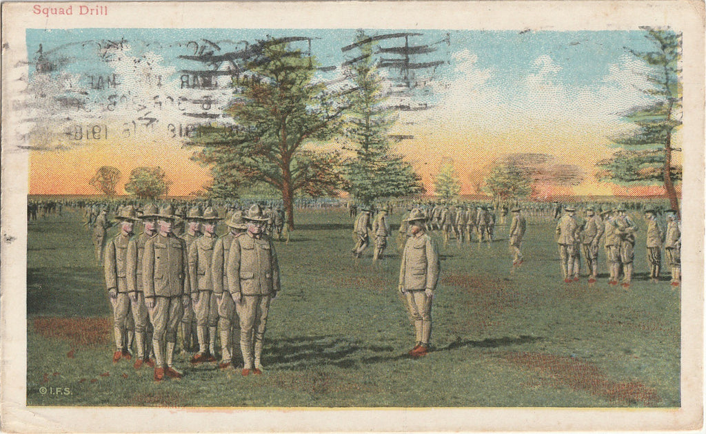 Squad Drill - WWI Soldiers Training - Postcard, c. 1918