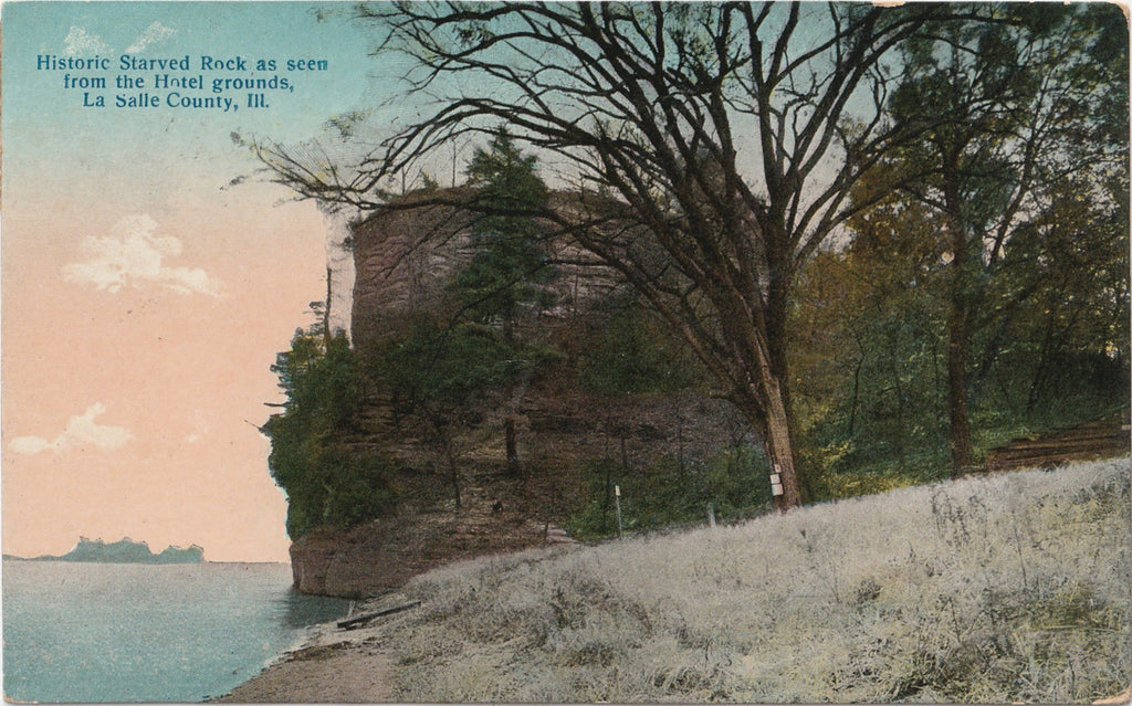 Historic Starved Rock Hotel Grounds Antique Postcard