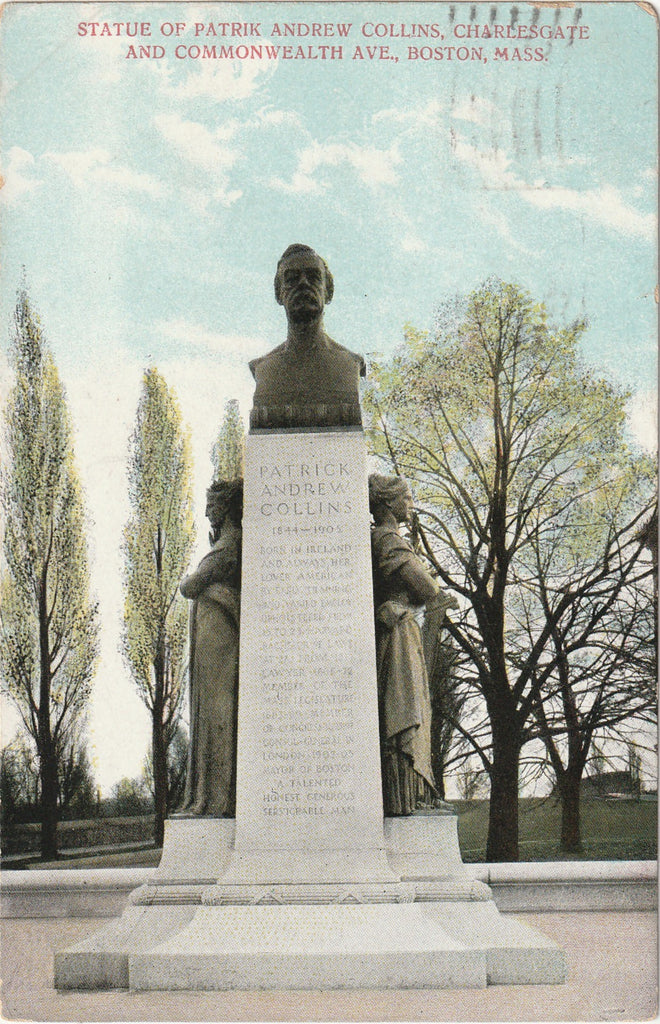 Statue of Patrik Andrew Collins - Boston, MA - Postcard, c. 1910s