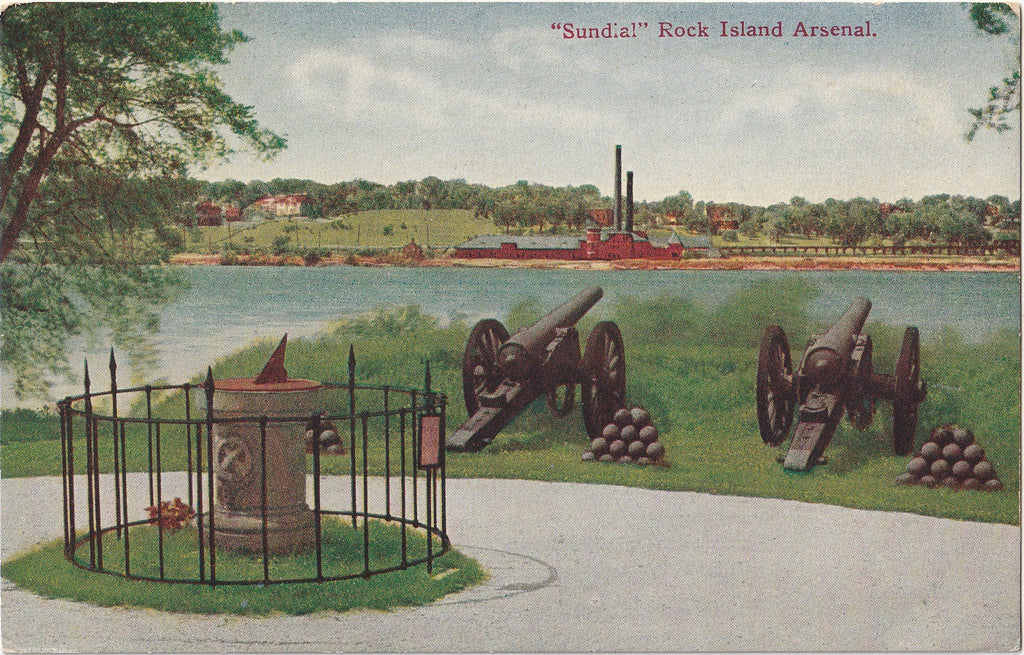 Sundial Rock Island Arsenal Illinois Postcard