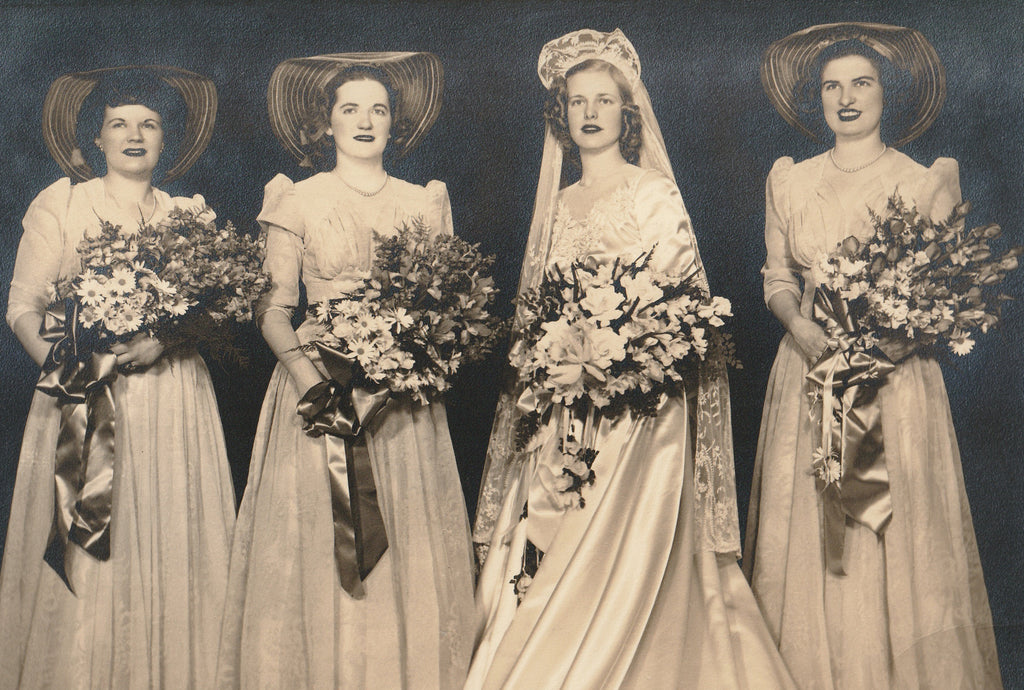 The Bride Wore White Satin - Bridal Party Portrait - Photograph, c. 1930s - Close Up