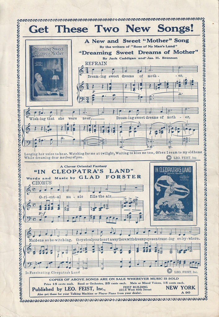 The Rose of No Man's Land - Jack Caddigan - James A. Brennan - Leo Feist - Sheet Music, c. 1918