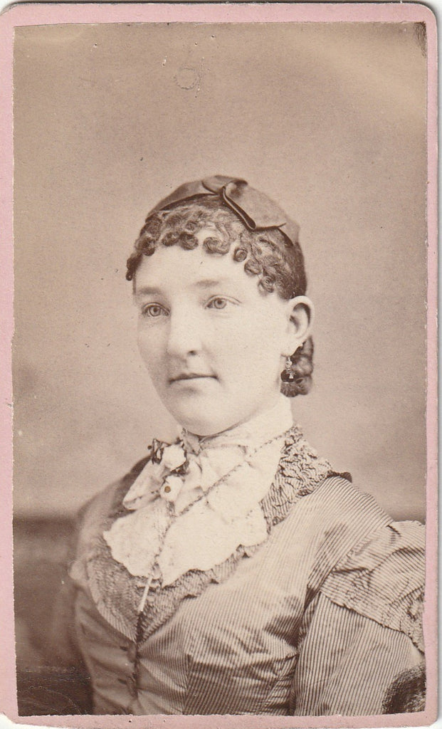 Victorian Woman in Pinstripe Dress - CDV Photo, c. 1800s
