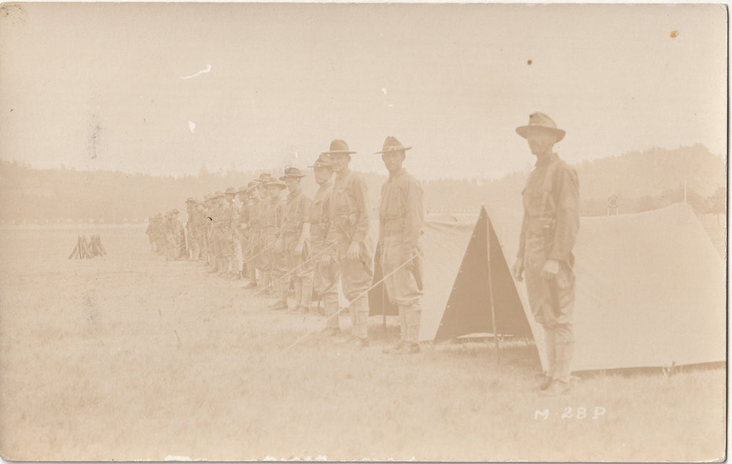 WWI Soldiers Lined Up For Inspection - RPPC, c. 1910s