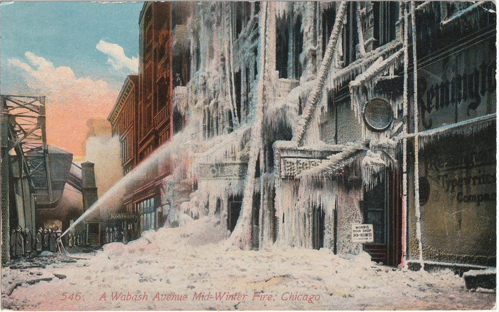  "A Wabash Avenue Mid-Winter Fire, Chicago". Chicago, IL - Jan. 28, 1908 - SET of 4 - Postcards and RPPCs