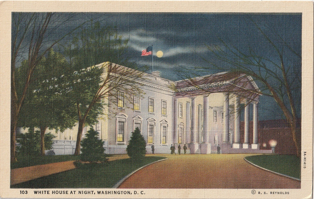 White House At Night Washington DC Postcard