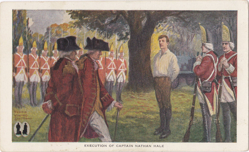 Execution of Captain Nathan Hale- 1910s Antique Postcard- American History- Revolutionary War Spy- Frank Vining Smith- Palmyra, IN