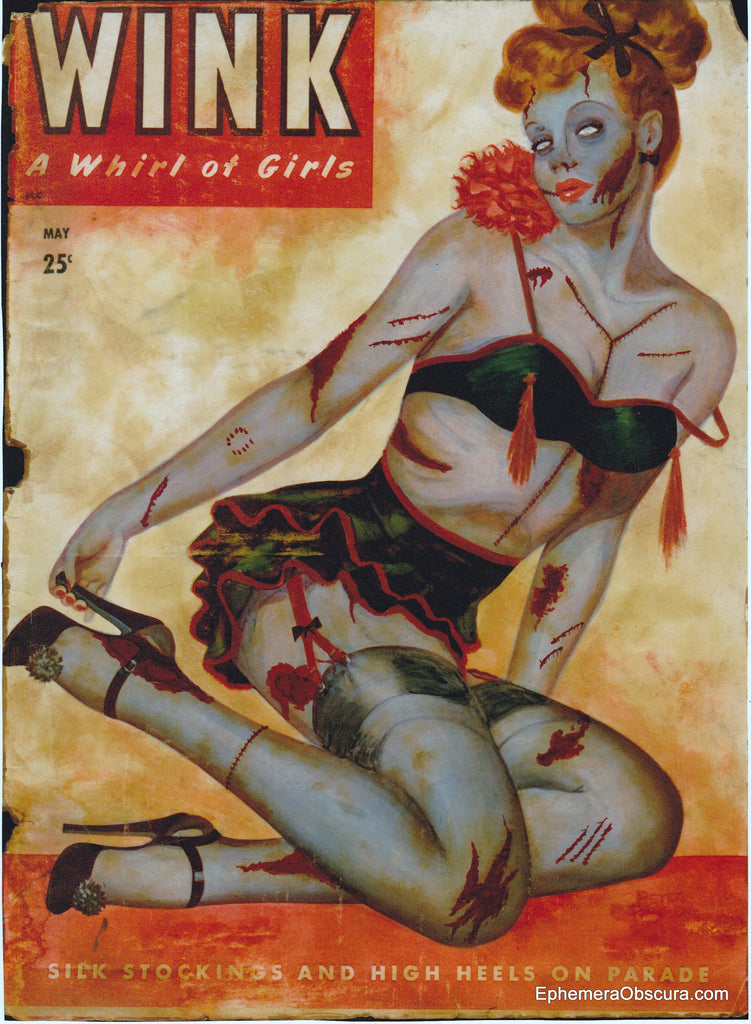 Zombie Pin Up Art - Altered Vintage Wink Magazine Cover Giclee Print
