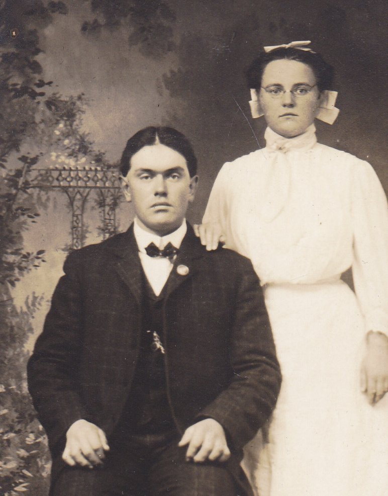 Ben and Lulu- 1910s Antique Photograph- Edwardian Couple- Studio Portrait- RPPC- Real Photo Postcard- Vernacular- Man and Woman