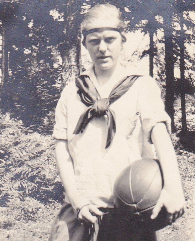 Outdoor Athletics- 1920s Antique Photograph- Medicine Ball- Edwardian Gym Uniform- School Girl- Found Photo- Snapshot- Vernacular