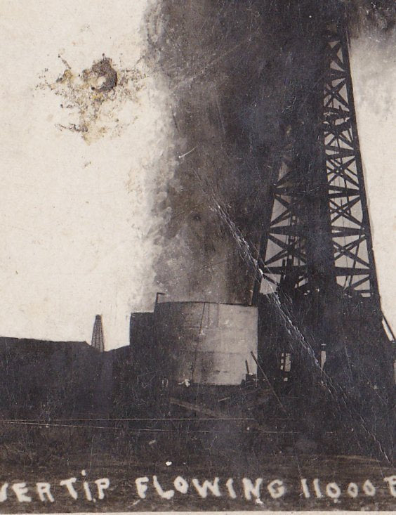 Silver Tip Oil Well- 1900s Antique Photograph- Coalinga, CA- Sept. 22, 1909- Cyko RPPC- Real Photo Postcard- Oil Gusher History