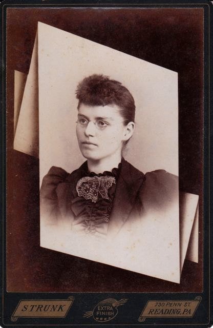 The Better to See You- Woman in Spectacles-  Victorian Memorial Portrait- Reading, Pennsylvania- 1800s Antique Photograph- Cabinet Photo- Photographer Strunk