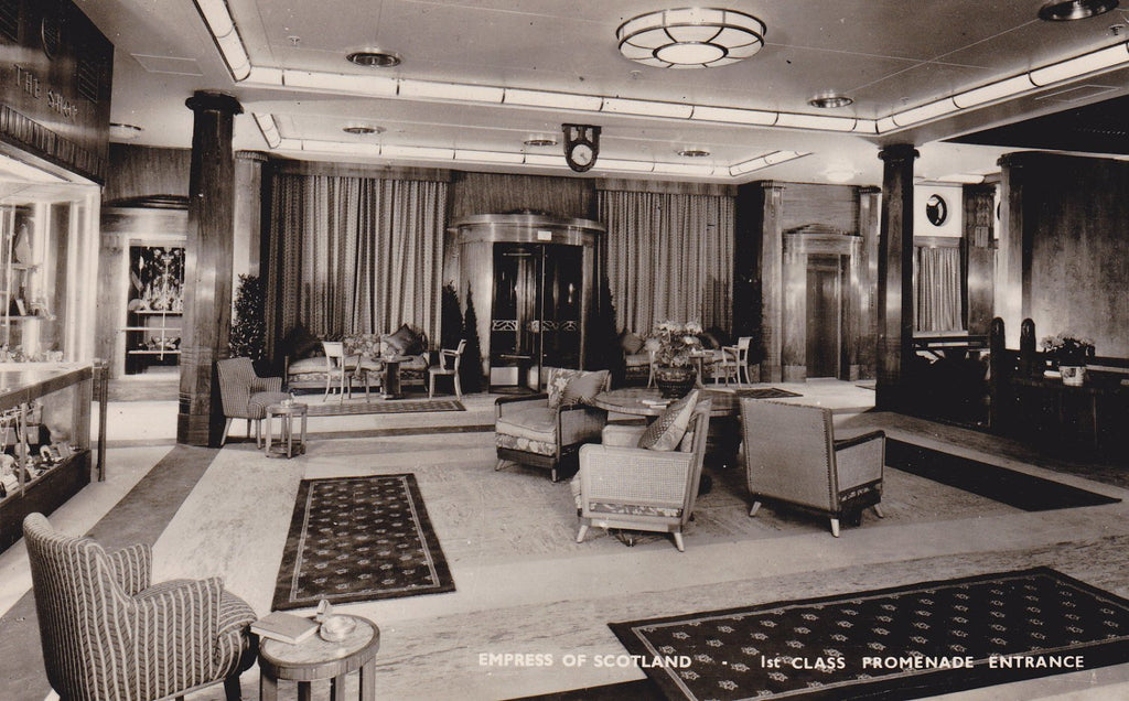 Empress of Scotland- 1920s Antique Photograph- 1st Class Promenade- Ocean Liner Interior- Real Photo Postcard- Souvenir RPPC- Paper Ephemera