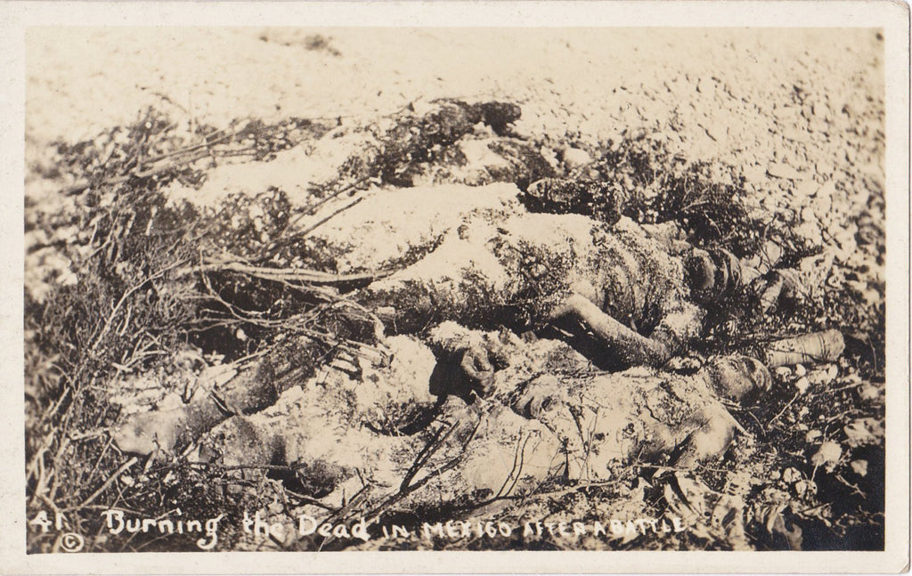 Burning The Dead in Mexico- 1910s Antique Photograph- Mexican Revolution- War Casualties- Real Photo Postcard- AZO RPPC- Eyewitness History