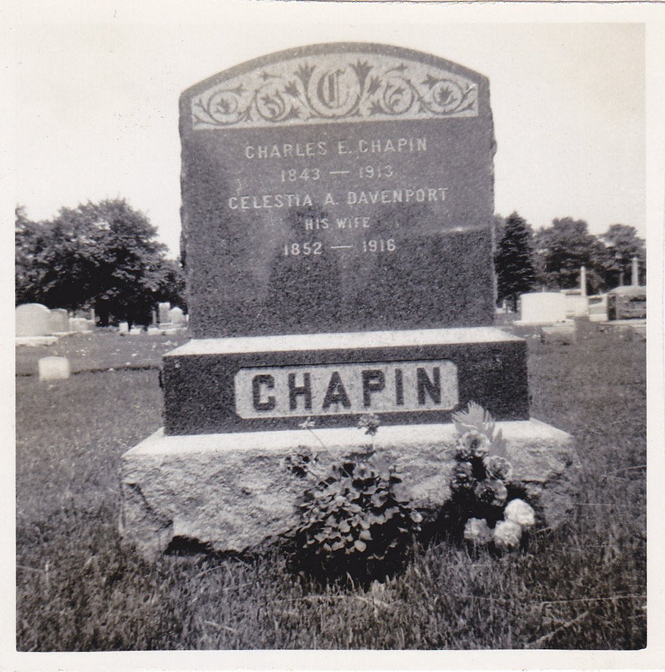 Chapin Headstone- 1910s Antique Photograph- Cemetery Snapshot- Photo- Graveyard Picture- Grave Marker- 1843-1913