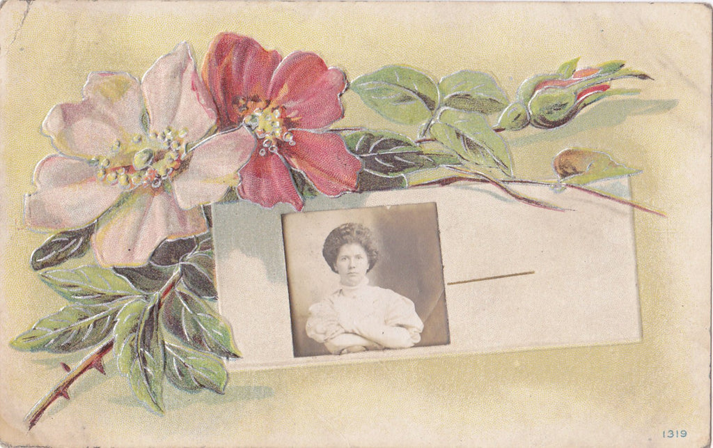 Won't Say What I Think of This Weather- 1900s Antique Postcard- Gem Photo- Edwardian Floral- Arms Crossed- Altered Postcard- Paper Ephemera
