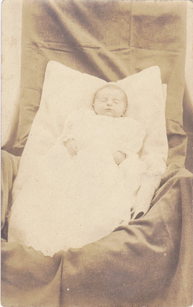 Eternal Slumber- 1900s Antique Photograph- Post Mortem Baby- Edwardian Mourning- Real Photo Postcard- AZO RPPC