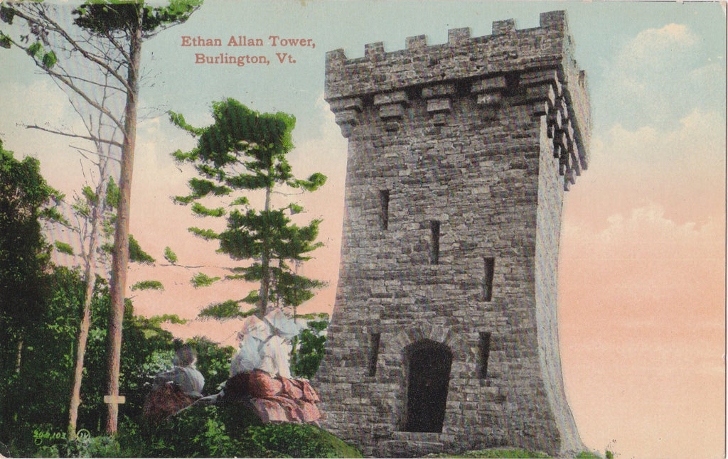 Ethan Allan Tower- 1900s Antique Postcard- Burlington, Vermont- Memorial Monument- Souvenir- Valentine & Sons- Paper Ephemera- Unused