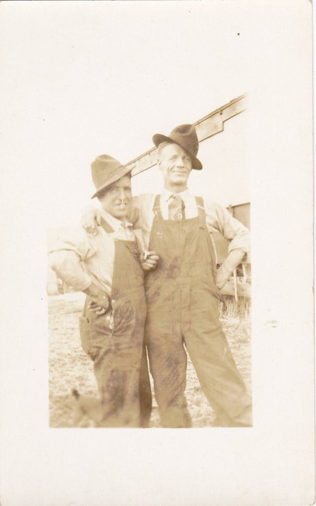 Farmhands- 1900s Antique Photograph- Turn of the Century Farmers- Edwardian Men- Smoking Man- Real Photo Postcard- AZO RPPC- Paper Ephemera