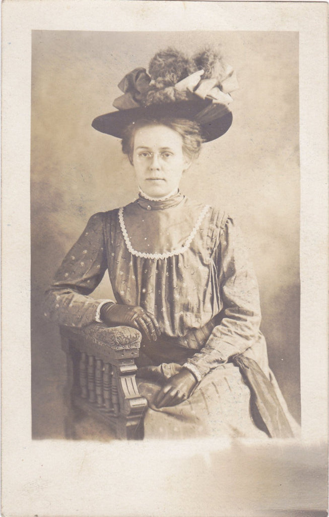 Easter Bonnet- 1900s Antique Photograph- Edwardian Beauty- Beautiful Woman- Spring Fashion- Real Photo Postcard- RPPC- Paper Ephemera