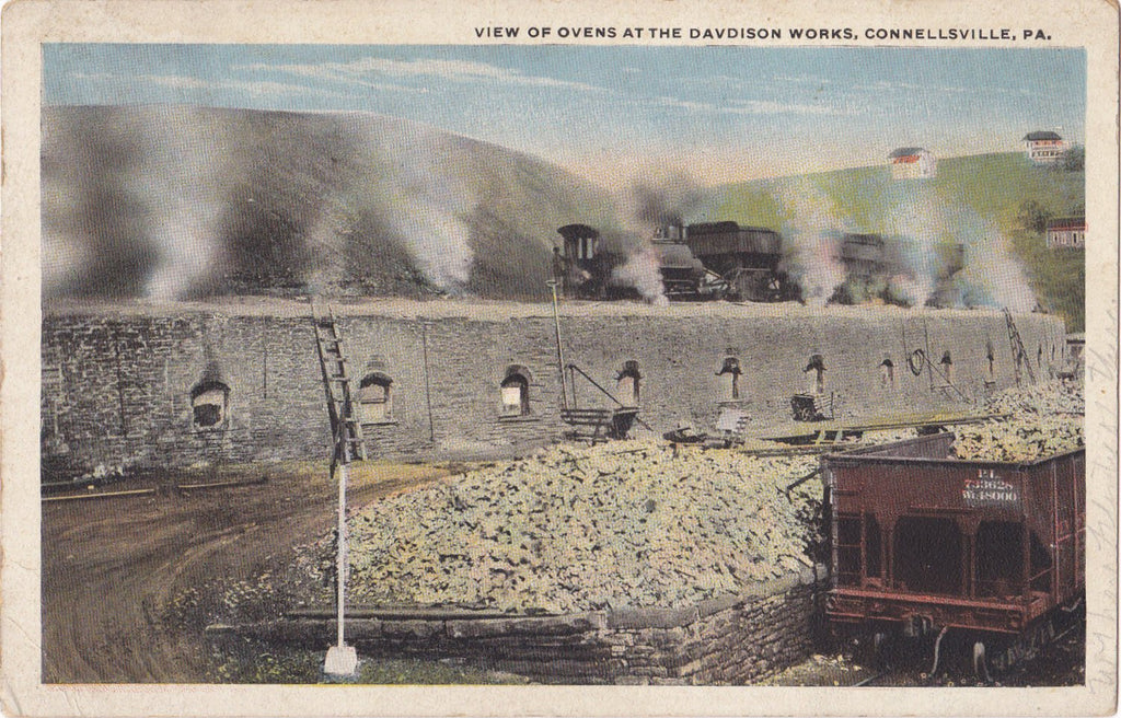 Davidson Works Ovens- 1920s Antique Postcard- Coal Mining- Connellsville, PA- Pennsylvania Industrial History- Randson- I. Robbins & Son- Used