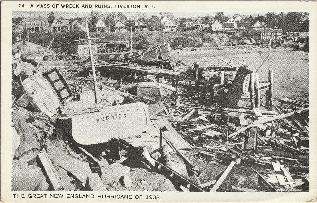 A Mass of Wreck & Ruins - The Great New England Hurricane of 1938 - Tiverton, RI - Postcard, c. 1930s