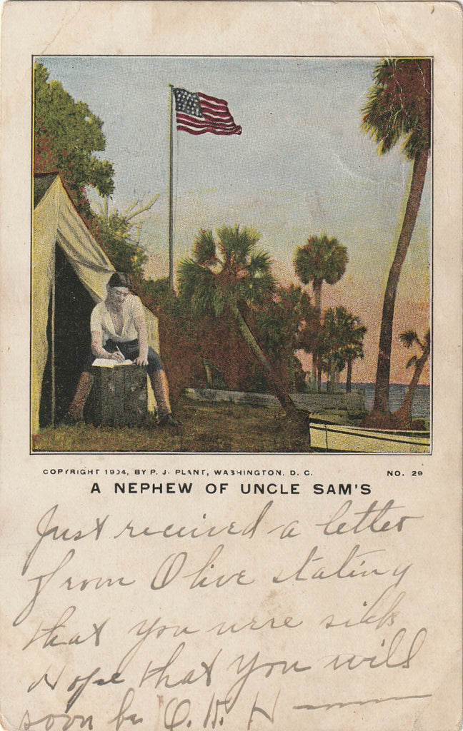 A Nephew of Uncle Sam's - P. J. Plant - Military Camp - Postcard, c. 1904