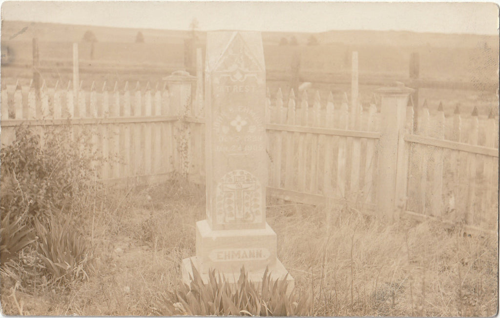 AT REST - John B. Ehmann Gravestone - RPPC, c. 1900s