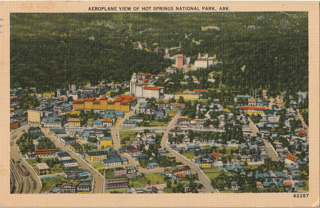 Aeroplane View of Hot Springs National Park, Arkansas - Postcard, c. 1950s