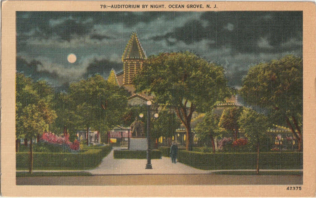 Auditorium By Night - Ocean Grove, NJ - Postcard, c. 1940s